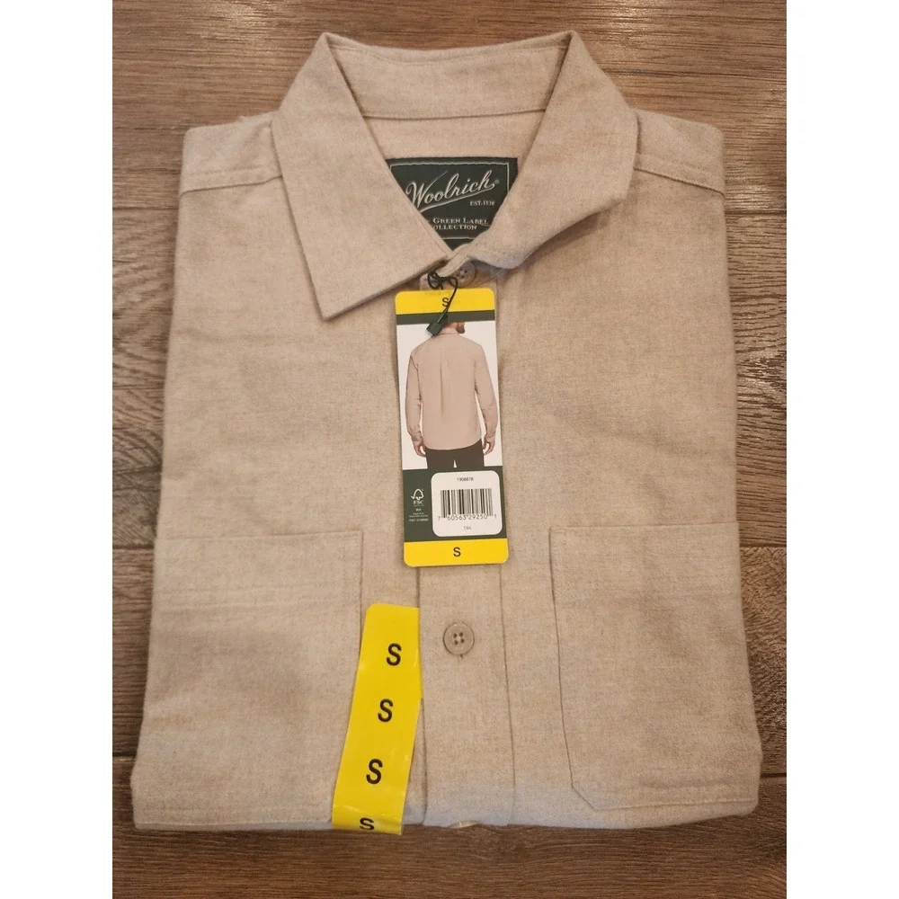 Woolrich Green‎ Label Chamois Soft Cotton Button-Up Shirt Tan Men's Small NWT